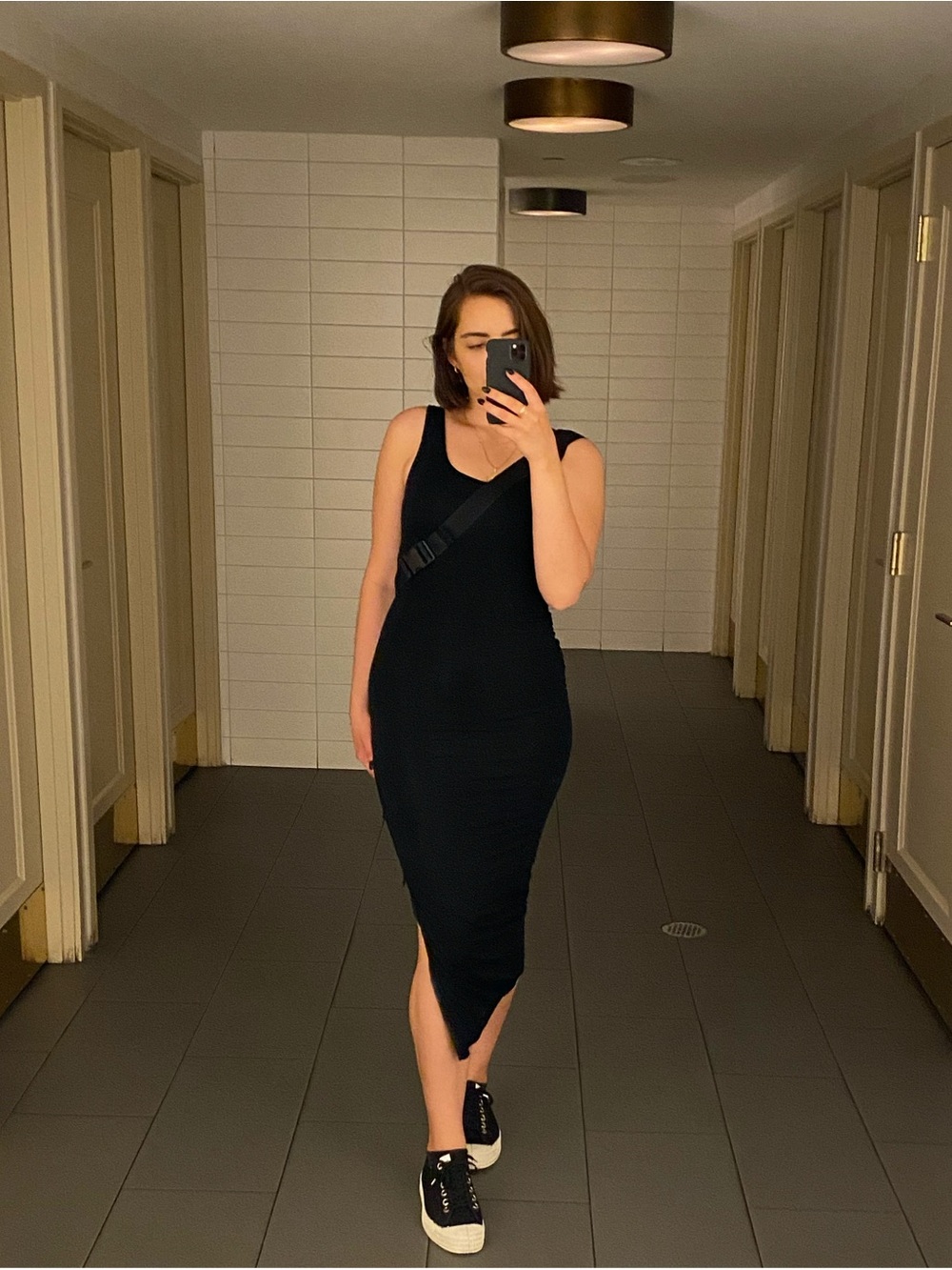 Emmy Deveaux Black Tank Midi Dress with Side Slit